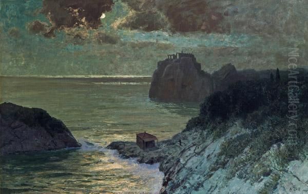 Mondnacht Bei Boccadasse (bei Genua) Oil Painting by Alfred Zoff