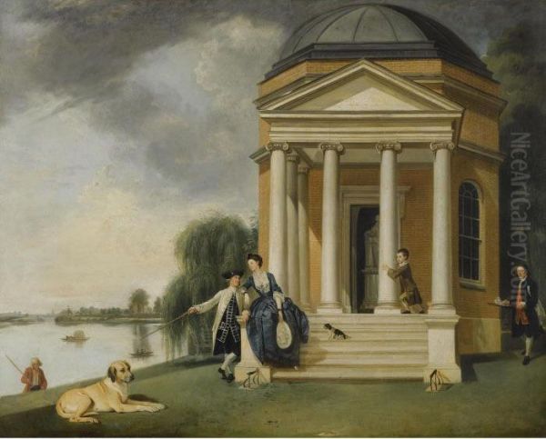 The Garden At Hampton House, With Mr And Mrs David Garrick Taking Tea Oil Painting by Johann Zoffany