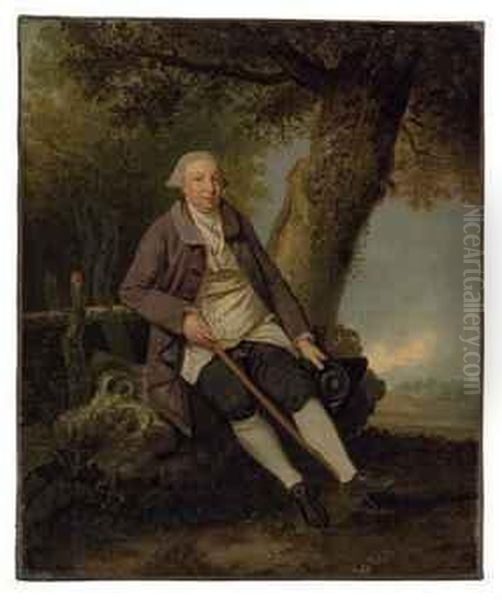 Portrait Of Thomas Bradshaw, Esq., Junior Secretary To Thetreasurer (1766), Seated Full-length, In A Wooded Landscape Oil Painting by Johann Zoffany