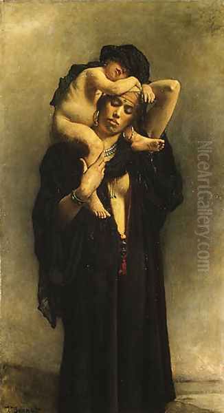 An Egyptian Peasant Woman and Her Child Oil Painting by Leon Bonnat