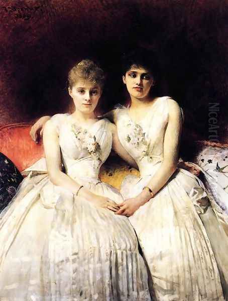 Portrait of Marthe and Therese Galoppe Oil Painting by Leon Bonnat