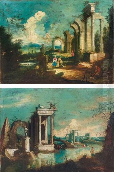 Capriccio Con Rovine Sulla Riva Del Fiume Oil Painting by Giuseppe Zola