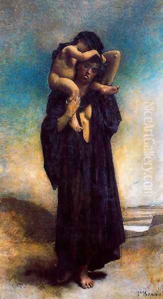 Peasant Woman and her child Oil Painting by Leon Bonnat