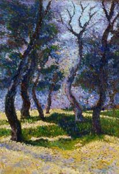 Les Grands Arbres Oil Painting by Lajos Zombory