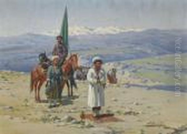 Imam Shamil In The Caucasus Oil Painting by Richard Karlovich Zommer