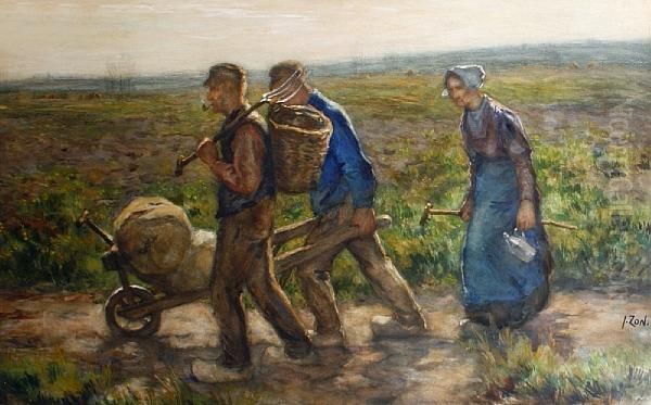 Returning Home From The Fields Oil Painting by Jacques Abraham Zon