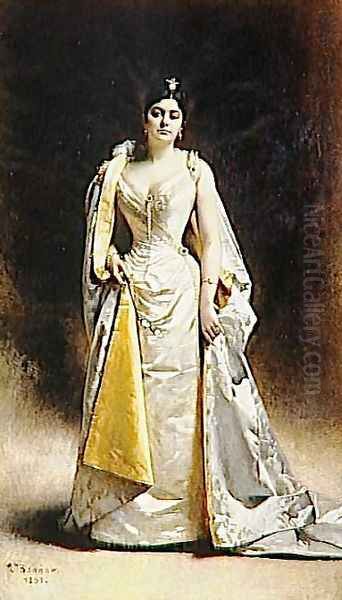 Portrait of Mrs. Albert Cahen of Antwerp Oil Painting by Leon Bonnat