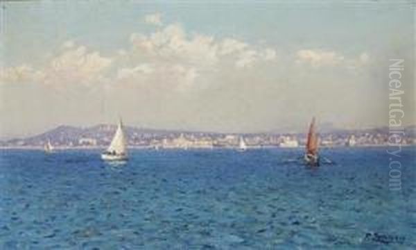 View Of The French Riviera Oil Painting by Fausto Zonaro