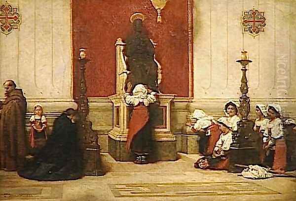 Pilgrims at the foot of the statue of Saint Peter Oil Painting by Leon Bonnat