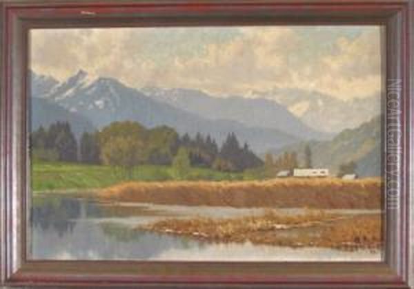 Spatsommer An Einem Oberbayerischen See Mit Blick In Die Alpen Oil Painting by Carl Zopf