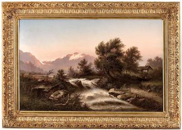 Alpine Flusslandschaft Oil Painting by Julius Zopf