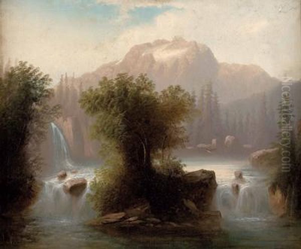 Wasserfall Im Hochgebirge Oil Painting by Julius Zopf