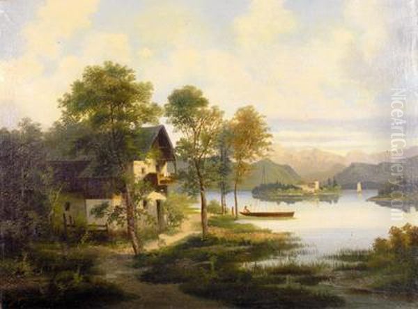 Blick Auf Schlos Orth Bei Gmunden Oil Painting by Julius Zopf