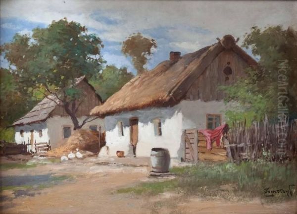 Bauerngehoft Oil Painting by Gyula, Julius Zorkoczy