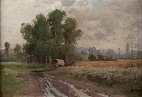 Ochsenkarren Auf Dem Feldweg Oil Painting by Gyula, Julius Zorkoczy