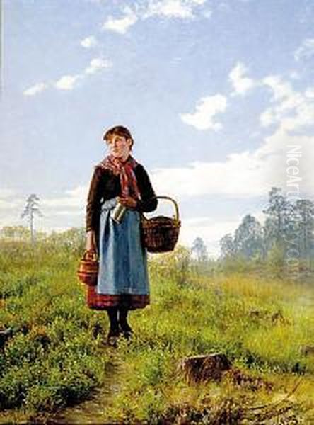 Blueberry Picker Oil Painting by Emil Zschimmer