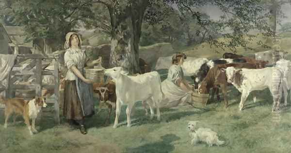 Milkmaids Oil Painting by Basil Bradley