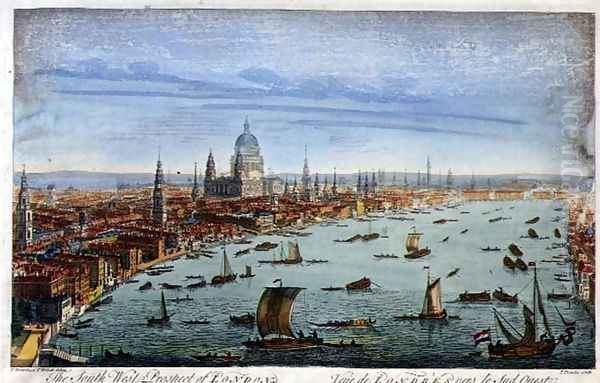 The South West Prospect of London, from Somerset Gardens to the Tower (1) Oil Painting by Thomas Bowles