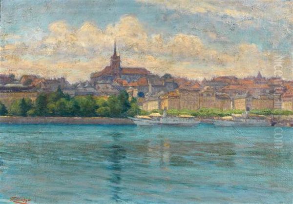 View Of Geneva Oil Painting by Lorand Zubriczky