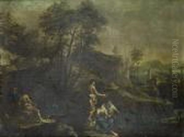 A Fisherman And Other Figures On The Bank Oil Painting by Francesco Zuccarelli