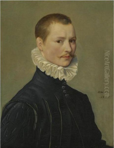 Portrait Of A Young Gentleman, Head And Shoulders, At The Age Of23 Oil Painting by Federico Zuccari