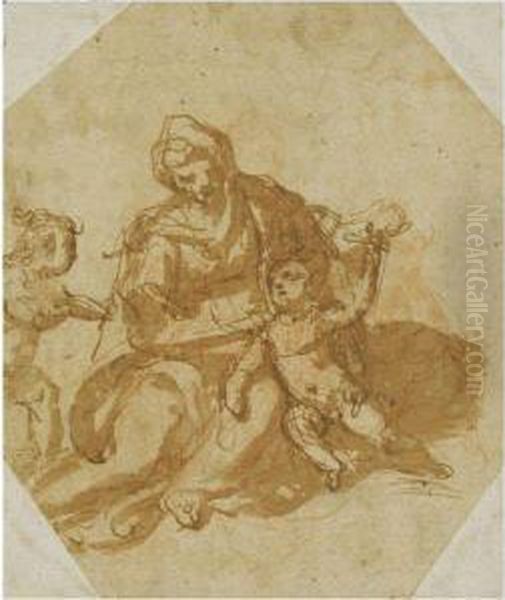 Madonna And Child With The Infant Saint John The Baptist Oil Painting by Federico Zuccaro