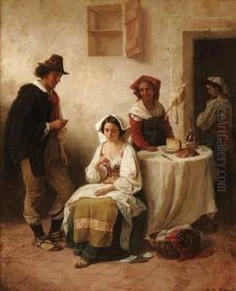 The Proposal Oil Painting by Luigi Zuccoli