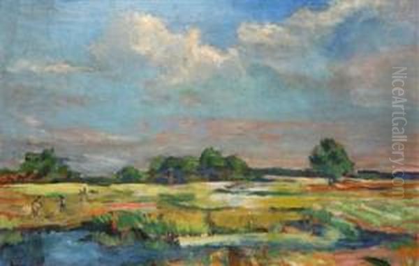 A Summer Landscape Oil Painting by Booivoj Zufan