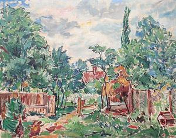 Country Yard Oil Painting by Booivoj Zufan