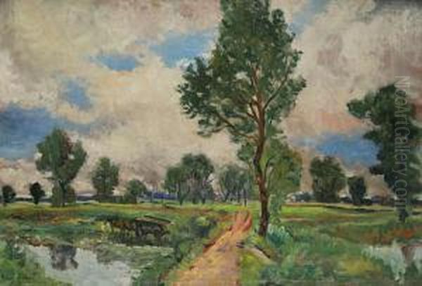 An Elbe-basin Landscape Oil Painting by Booivoj Zufan