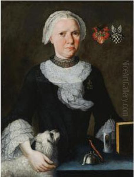 Portrait Of Maria Francisca Elisabeth Von Thurn Und Valsassina-vonbaden Mittib, Seated Half-length, Behind A Table With A Dog Oil Painting by Martin Leon Zeuger Zuger