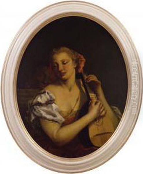 Fanciulla Che Suona Il Mandolino Efantesca Oil Painting by Francesco Zugno