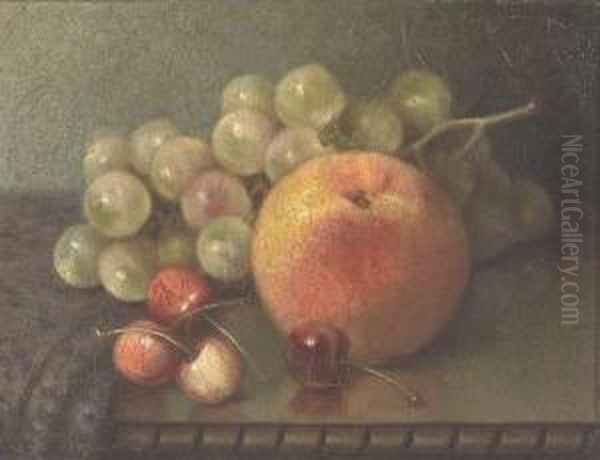 Still Life Of Peach, Cherries And Grapes Oil Painting by Abbie Luella Zuill