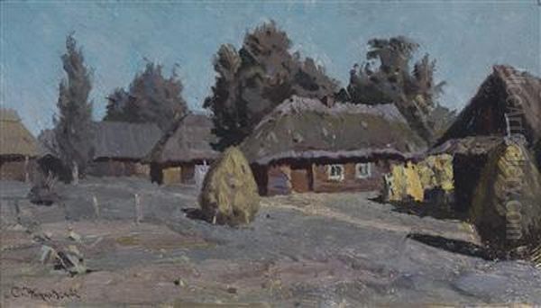 View Of A Village At Night Oil Painting by Stanislaw Zukowski