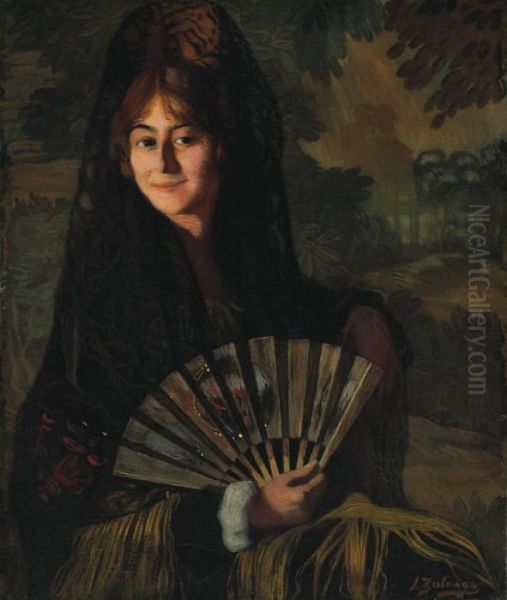 Dama Con Abanico Oil Painting by Ignacio Zuloaga Y Zabaleta