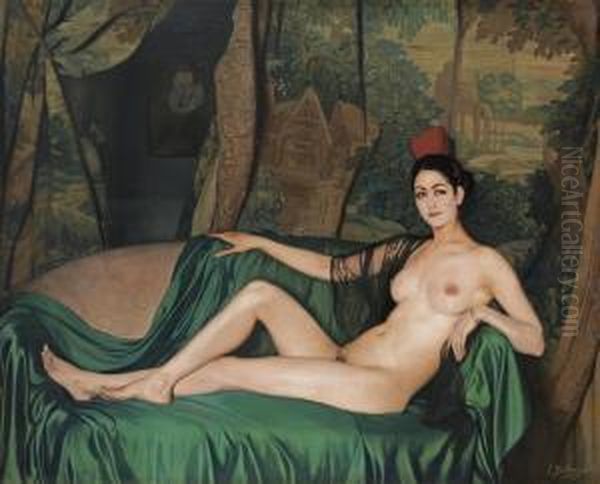 Madame Souty Reclinada En Un Sofa (madame Souty) Oil Painting by Ignacio Zuloaga Y Zabaleta