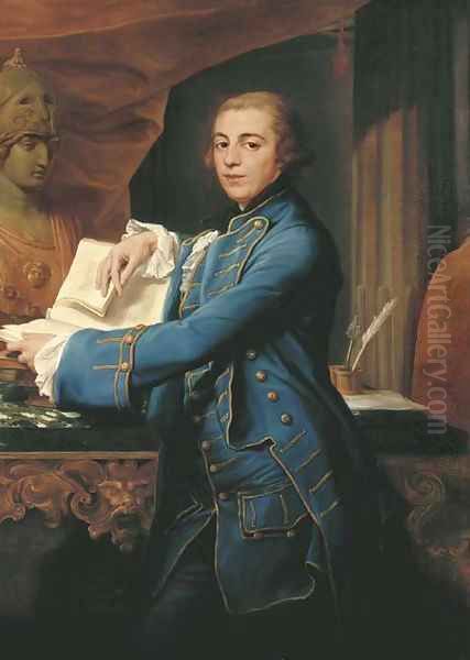 Portrait of John Crewe, later 1st Baron Crewe (1742-1829), three-quarter-length, in a gold-embroidered blue coat and waistcoat Oil Painting by Pompeo Gerolamo Batoni