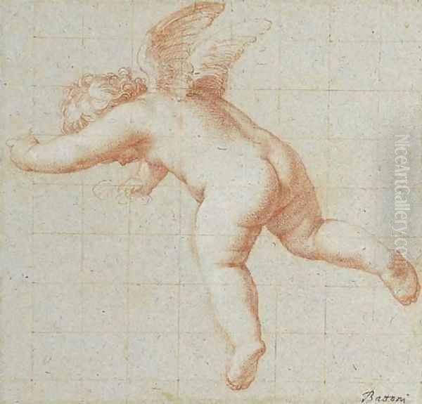 A flying putto, looking down Oil Painting by Pompeo Gerolamo Batoni