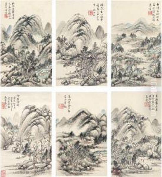 Landscape After Ancient Masters Oil Painting by Qin Zuyong