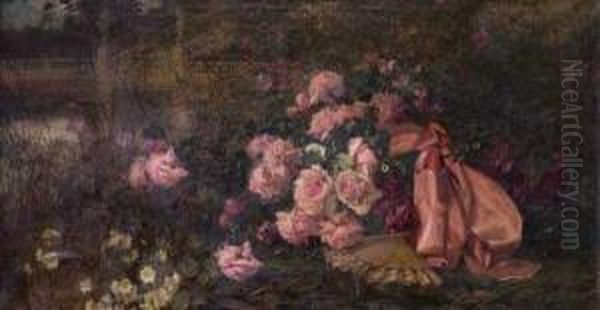 Jardin Con Rosas Y Abanico Oil Painting by C.G. Zuzarren