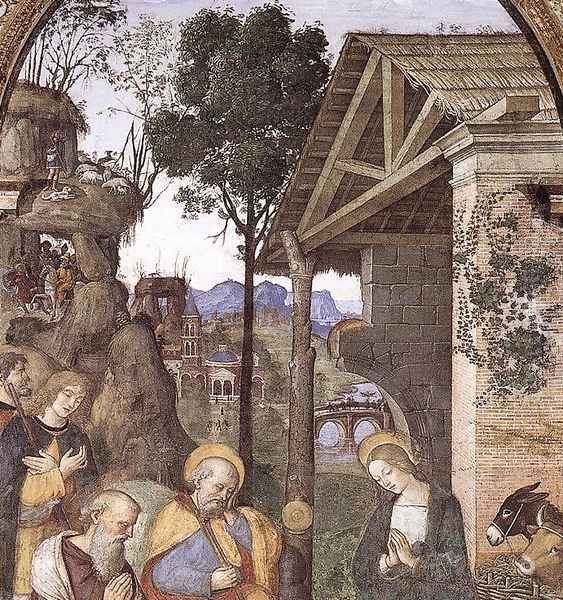 Adoration of the Christ Child (detail) c. 1490 Oil Painting by Bernardino di Betto (Pinturicchio)