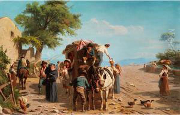 Pferdekutsche Mit Passagieren An Einer Suditalienischentaverne Oil Painting by Abraham A. Zwahlen