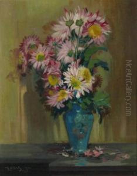 Still Life Flowers In Vase Oil Painting by John Zwara