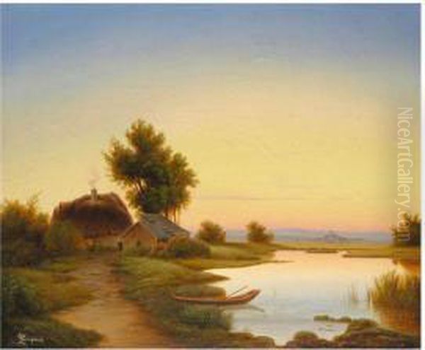 Abendstimmung Am Gewasser Oil Painting by Anton Zwengauer