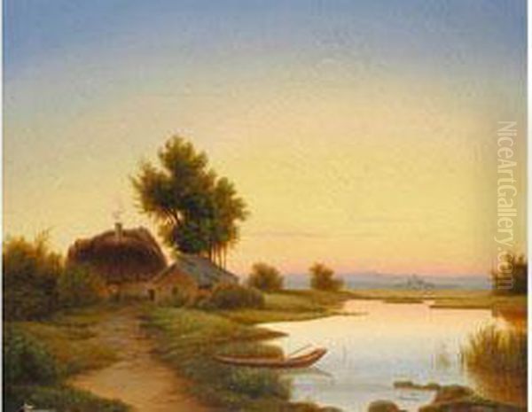 Abendstimmung Am Gewasser Oil Painting by Anton Zwengauer