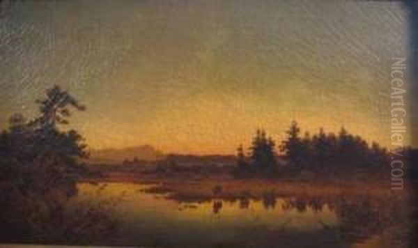 Landscape With Elk Oil Painting by Anton Zwengauer