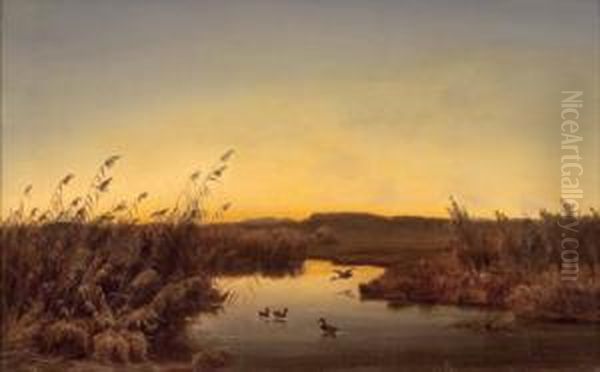 Abendstimmung Am Seeufer Oil Painting by Anton Zwengauer