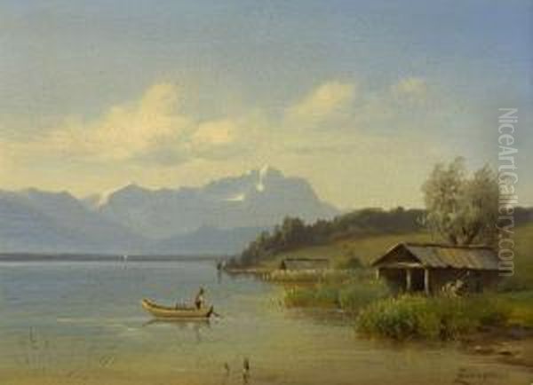 Am Ufer Des Starnberger Sees Oil Painting by Anton Georg Zwengauer