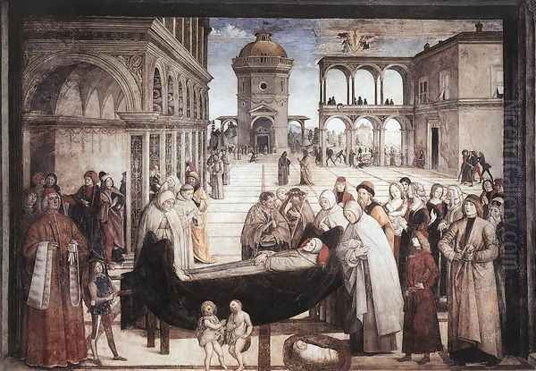 Death of St. Bernardine 1487-89 Oil Painting by Bernardino di Betto (Pinturicchio)