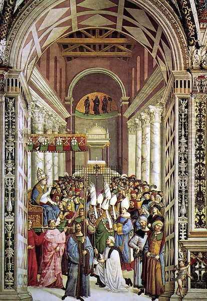 Aeneas Piccolomini Crowned as Pope 1502-08 Oil Painting by Bernardino di Betto (Pinturicchio)